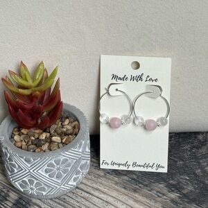 Handcrafted Matte Rose Quartz & Selenite Sterling Silver Hoop Earrings
